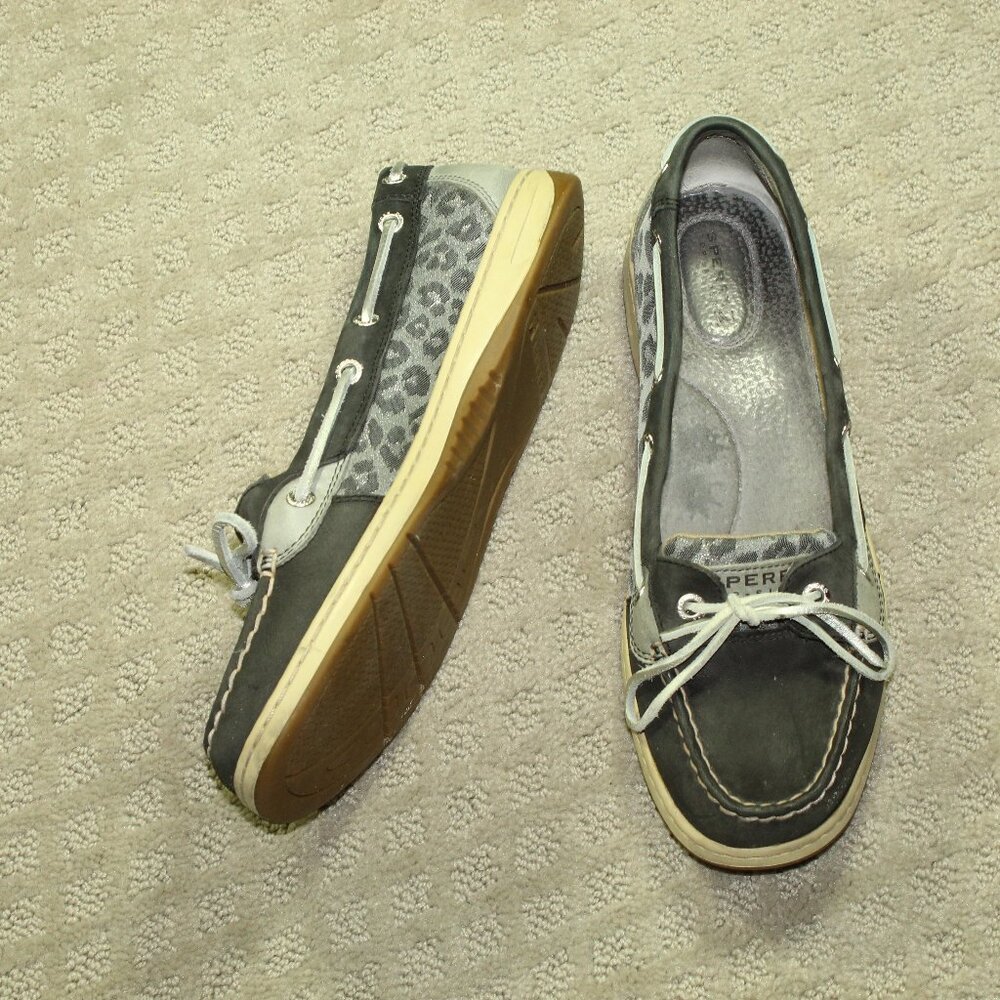 Sperry Womens Sz 10M Black/Silver Cheetah Top Sider Deck Shoes Barely Worn